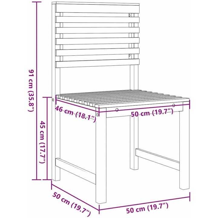 Trädgårdsstolar Utan Armstöd 2 stycken i Massivt Akaciaträ vidaXL 100 x 50 x 91 cm – bild 9