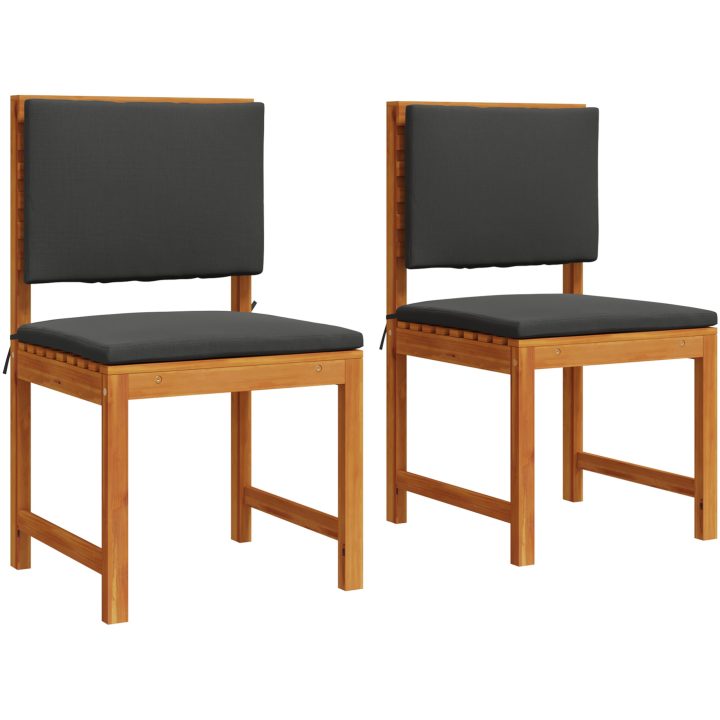 Trädgårdsstolar utan armstöd med kuddar, 2 st i solid akaciaträ vidaXL 100 x 50 x 91 cm – bild 2
