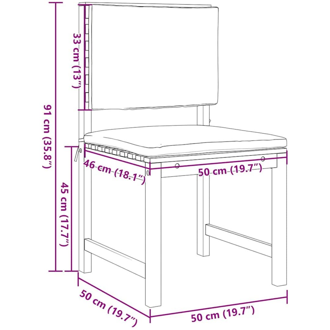 Trädgårdsstolar utan armstöd med kuddar, 2 st i solid akaciaträ vidaXL 100 x 50 x 91 cm – bild 9
