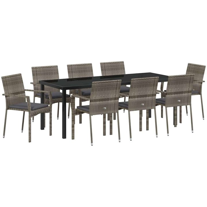 Trädgårdsstolset med kudde 9 pcs Grå vidaXL 200 x 80 x 73 cm – bild 2