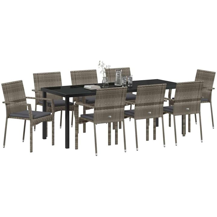 Trädgårdsstolset med kudde 9 pcs Grå vidaXL 200 x 80 x 73 cm – bild 3