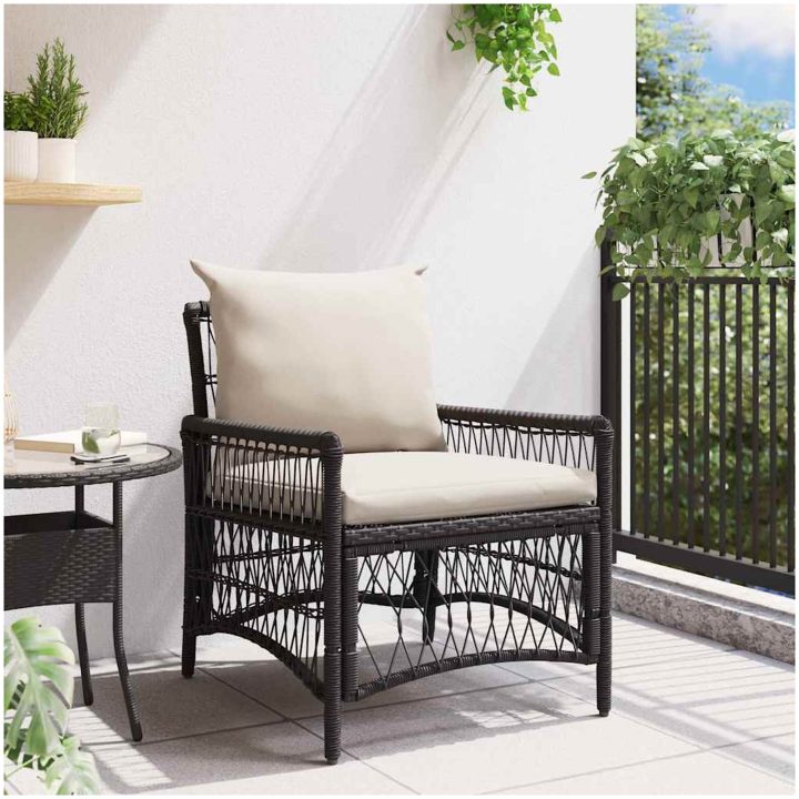 Trädgårdstol med Kuddar Svart 60x70x78 cm Poly Rattan vidaXL Standard – bild 3
