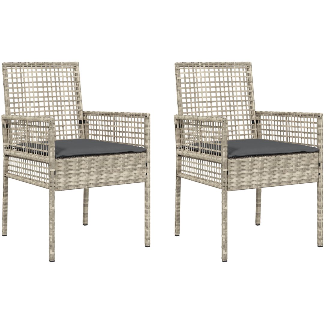 Trädgårdstolar 2 st med Kuddar Ljusgrå Poly Rattan vidaXL 53 x 60 x 85 cm – bild 2