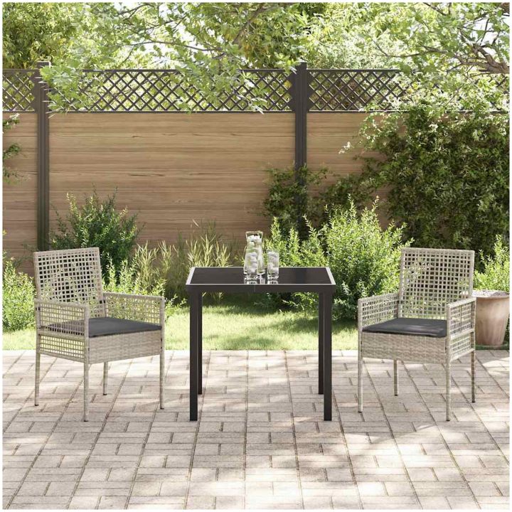 Trädgårdstolar 2 st med Kuddar Ljusgrå Poly Rattan vidaXL 53 x 60 x 85 cm – bild 3