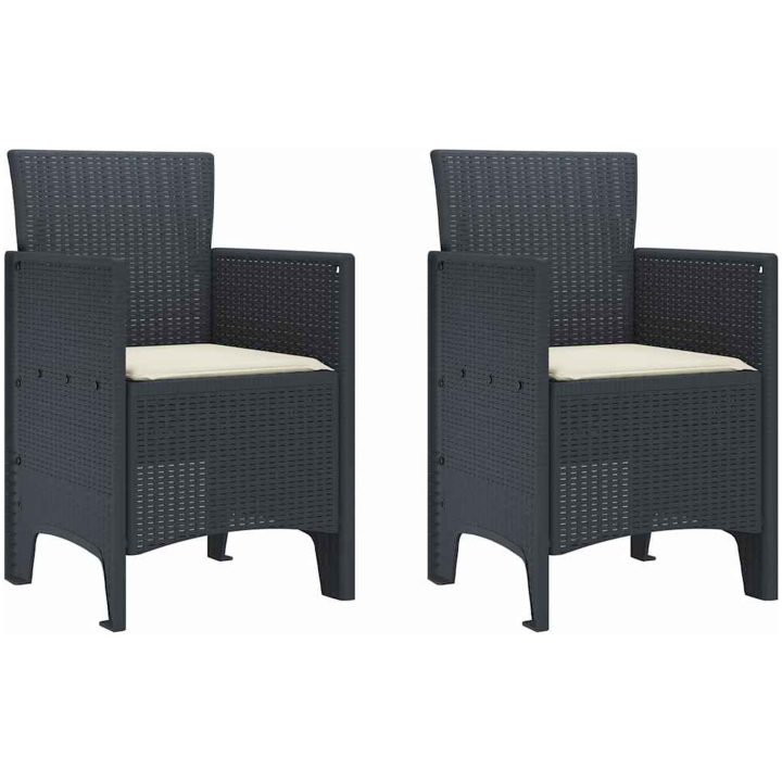 Trädgårdstolar med Kuddar 2 st Anthracite Poly Rattan vidaXL 53 x 49 x 85 cm – bild 2