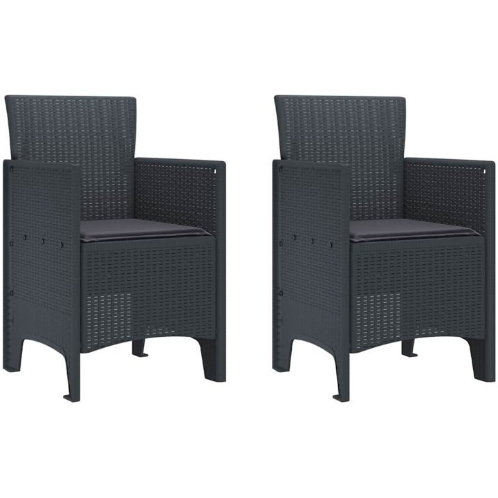 Trädgårdstolar med Kuddar 2 st Antracit Poly Rattan vidaXL 53 x 49 x 85 cm – bild 2