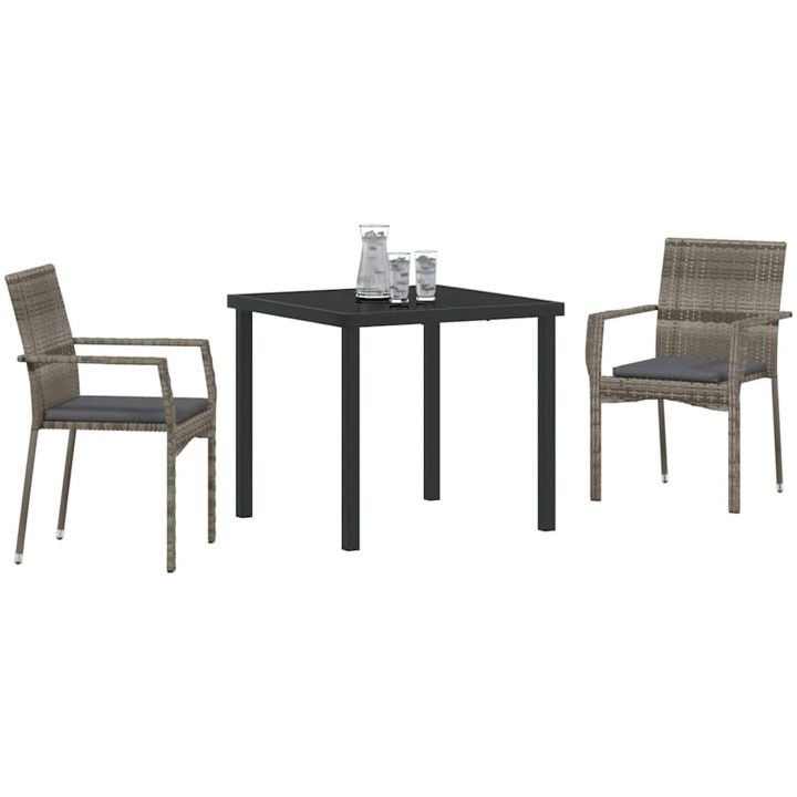 Trädgårdstolar Set Grå med kudde 3 pcs Grå vidaXL 80 x 80 x 73 cm – bild 3