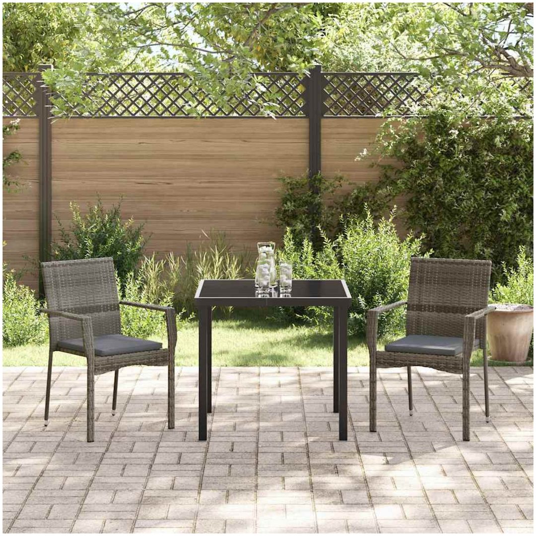 Trädgårdstolar Set Grå med kudde 3 pcs Grå vidaXL 80 x 80 x 73 cm – bild 4