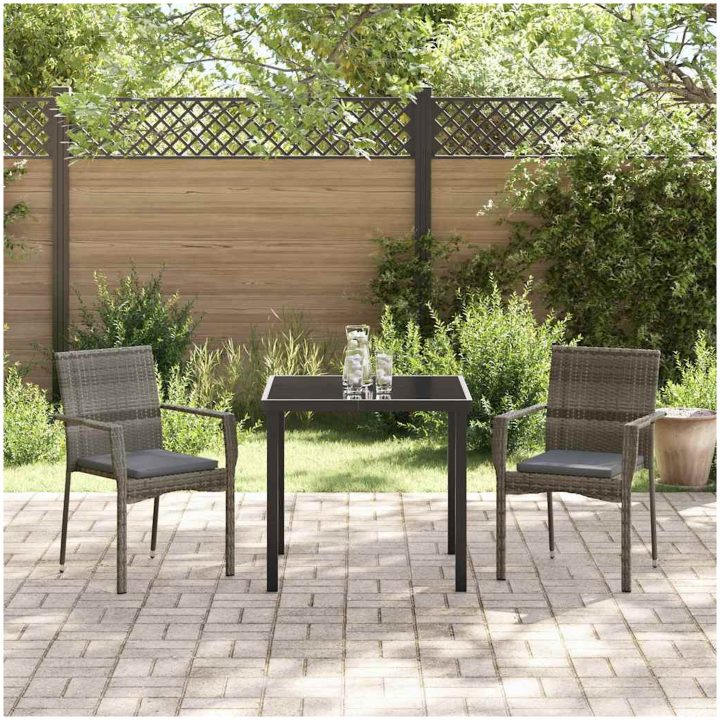 Trädgårdstolar Set Grå med kudde 3 pcs Grå vidaXL 80 x 80 x 73 cm – bild 4