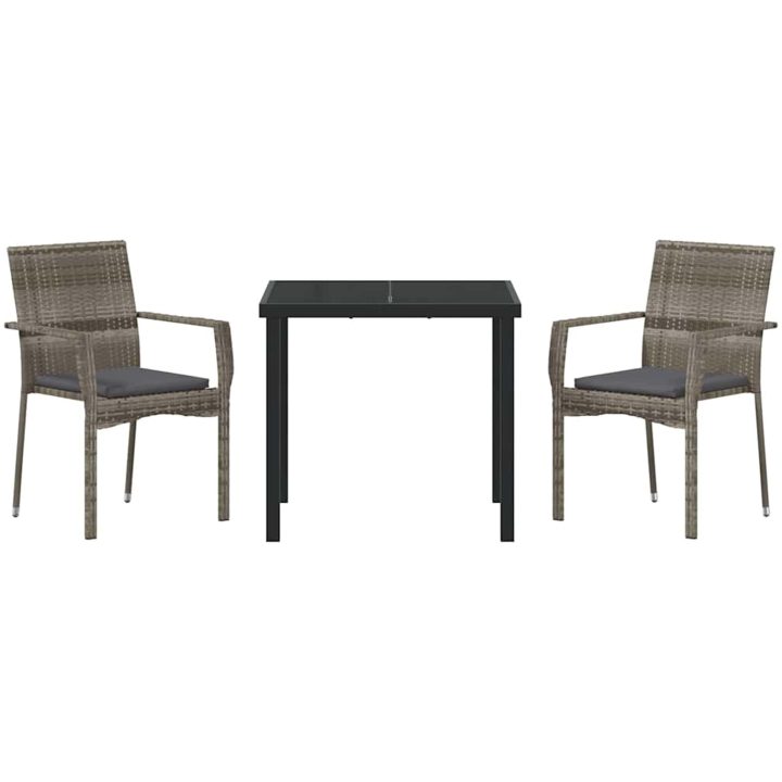 Trädgårdstolar Set Grå med kudde 3 pcs Grå vidaXL 80 x 80 x 73 cm – bild 6