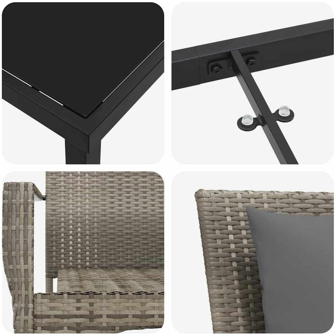 Trädgårdstolar Set Grå med kudde 3 pcs Grå vidaXL 80 x 80 x 73 cm – bild 7