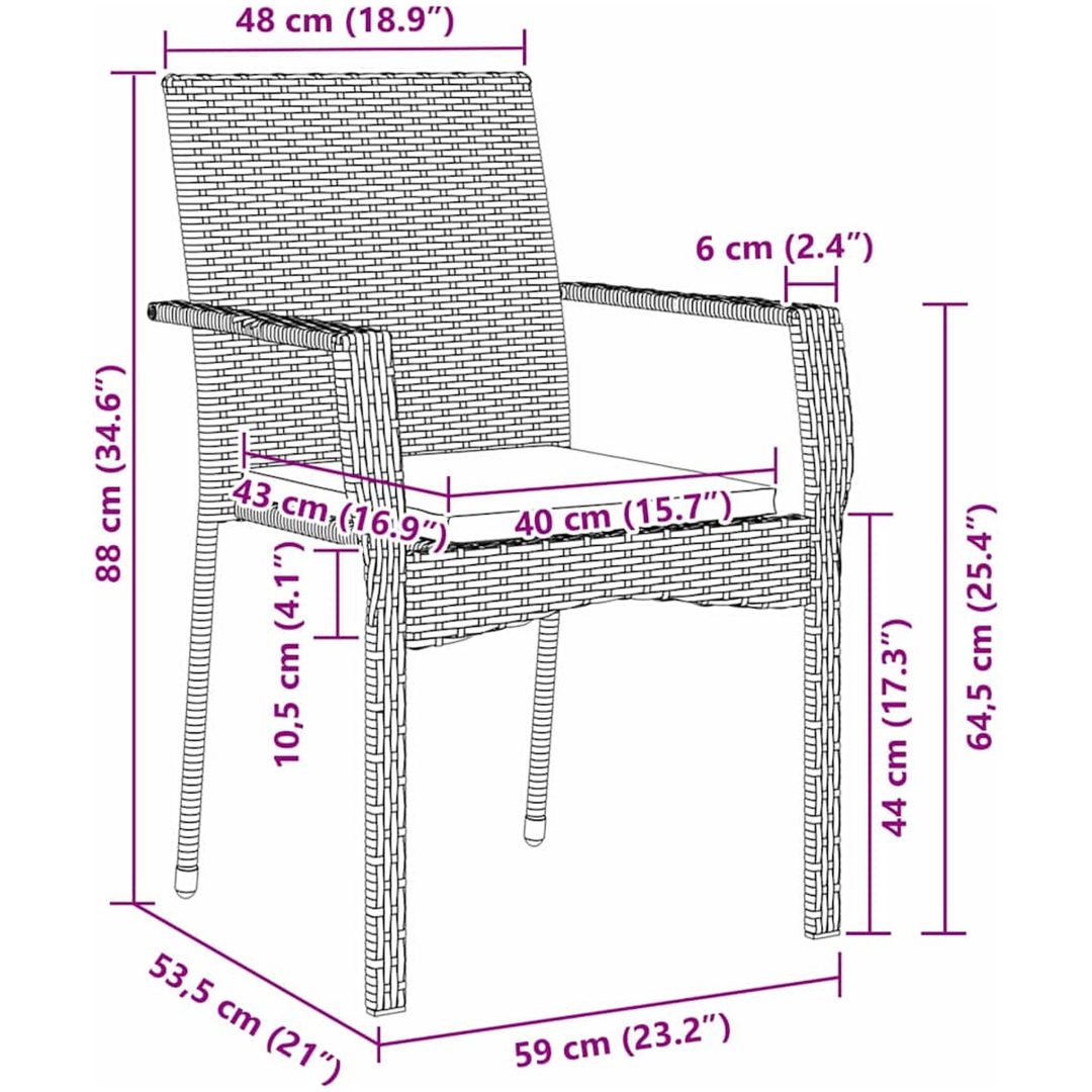 Trädgårdstolar Set Grå med kudde 3 pcs Grå vidaXL 80 x 80 x 73 cm – bild 8