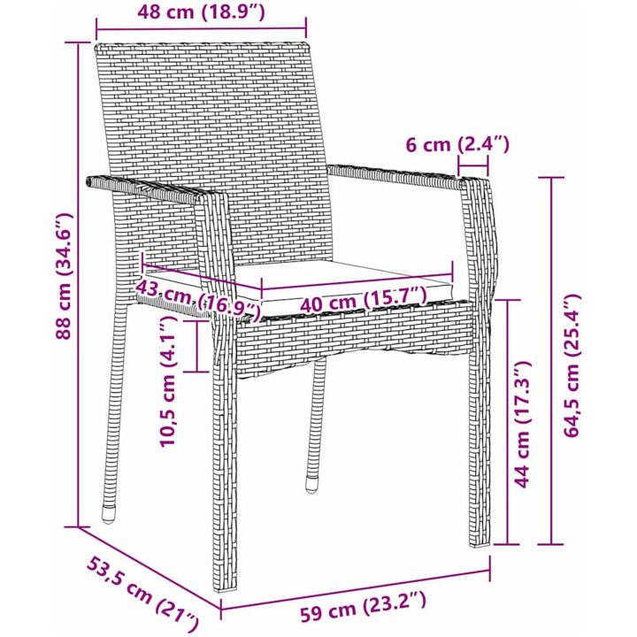 Trädgårdstolar Set Grå med kudde 3 pcs Grå vidaXL 80 x 80 x 73 cm – bild 8