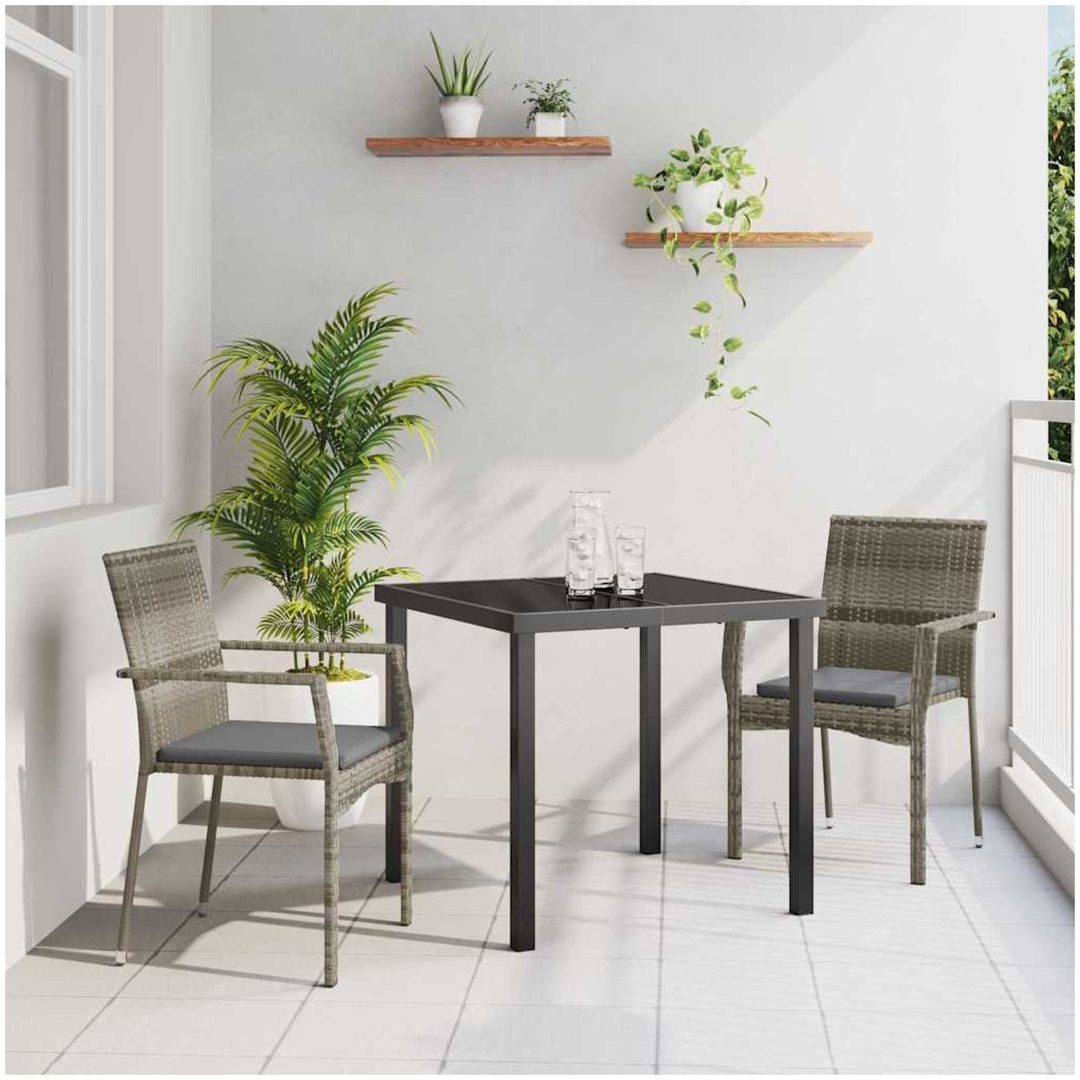Trädgårdstolar Set Grå med kudde 3 pcs Grå vidaXL 80 x 80 x 73 cm