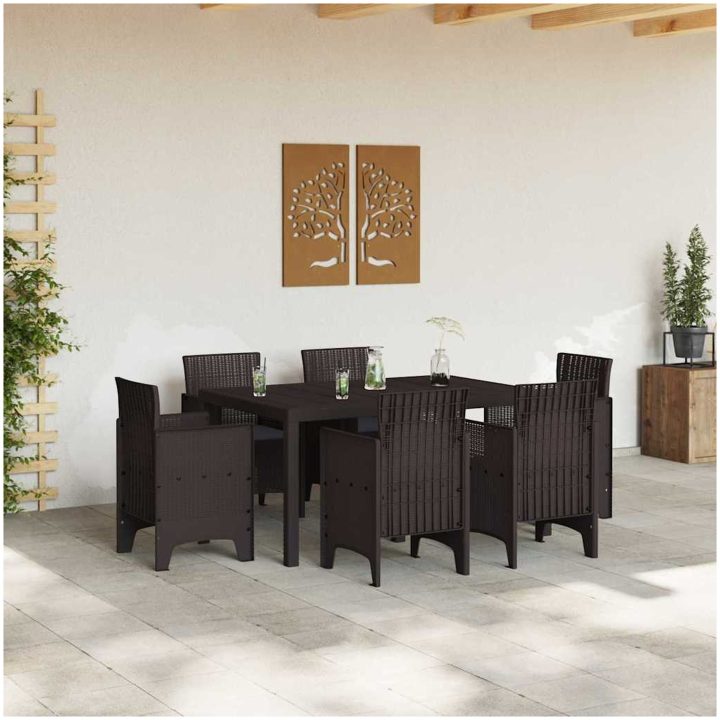 Trädgårdsutrustning 7 pcs Brun PE Rattan vidaXL 150 x 100 x 73 cm – bild 3