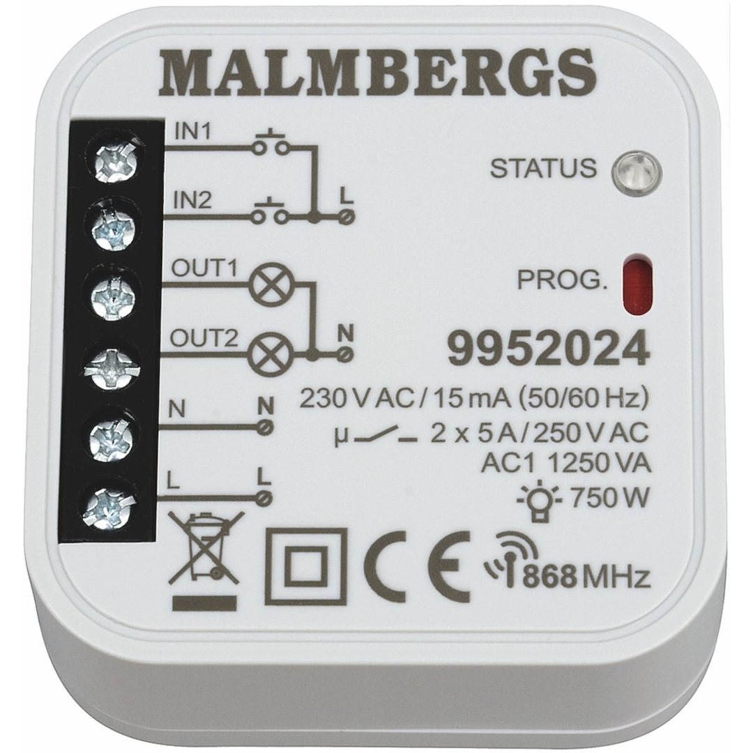Trådlös mottagare, 2-kanal, 868,32MHz MALMBERGS