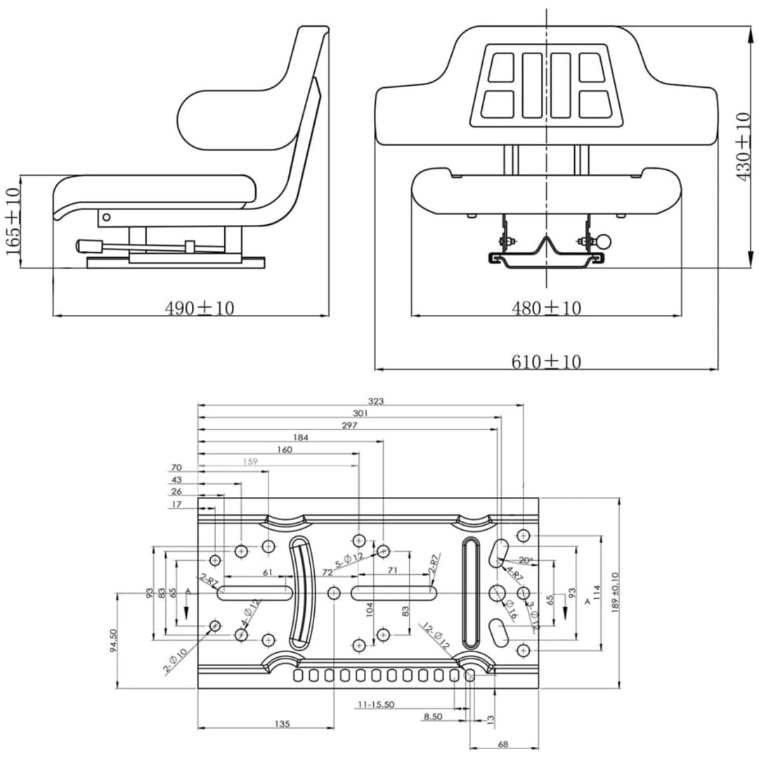 Traktorsits med ryggstöd svart vidaXL 43 x 60 x 49 cm – bild 7