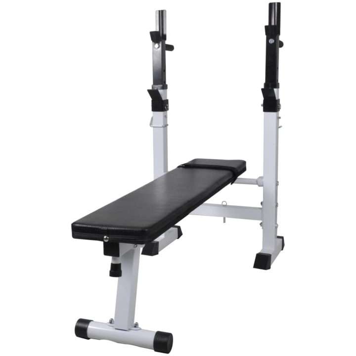 Träningsbänk set med viktställning skivstång och hantlar 90 kg vidaXL – bild 2