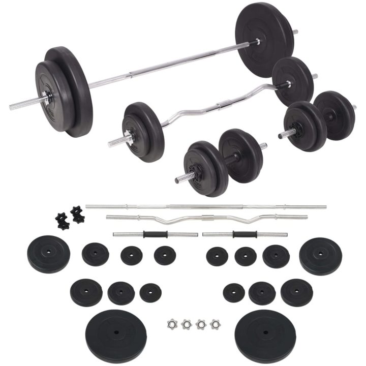 Träningsbänk set med viktställning skivstång och hantlar 90 kg vidaXL – bild 6