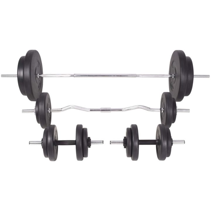 Träningsbänk set med viktställning skivstång och hantlar 90 kg vidaXL – bild 7