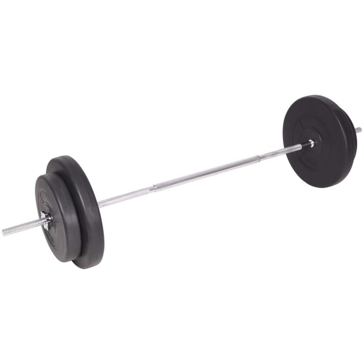 Träningsbänk set med viktställning skivstång och hantlar 90 kg vidaXL – bild 10