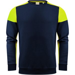 Tröja Crewneck Marinblå/neongul Printer PRIME