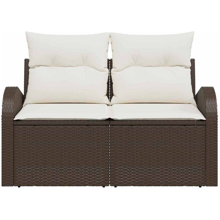 tvåsits trädgårdsoffa med kuddar Brun Konstrotting vidaXL 124 x 62 x 69 cm – bild 3