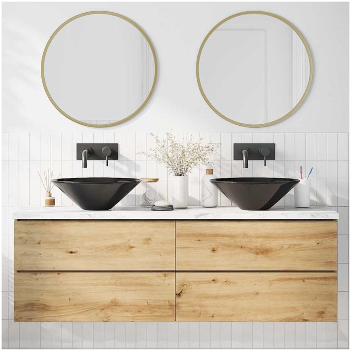 Tvättställ 2 st blank svart ⌀42x14 cm keramik vidaXL – bild 3