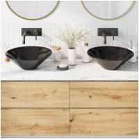 Tvättställ 2 st blank svart ⌀42x14 cm keramik vidaXL