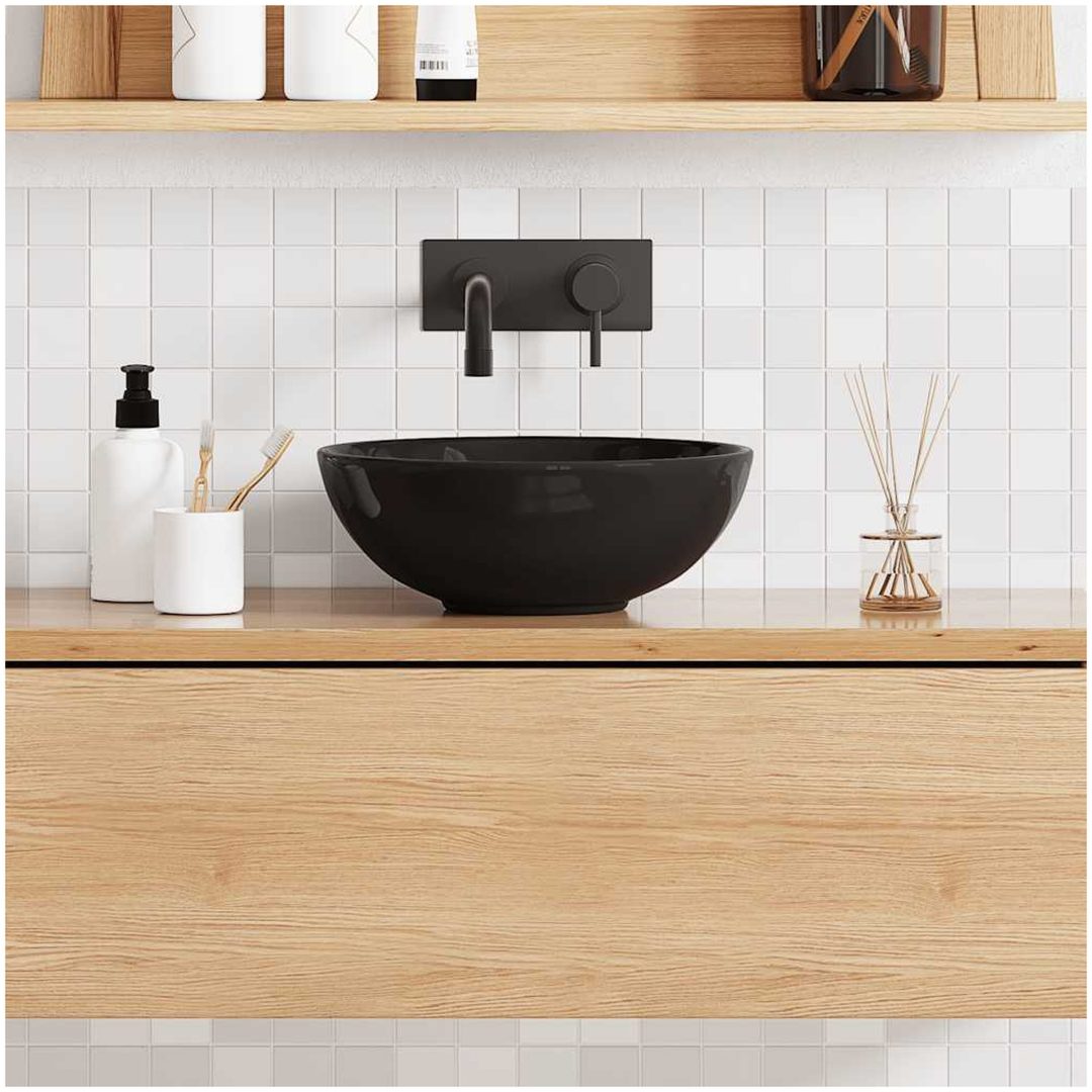Tvättställ blank svart ⌀28x10 cm keramik vidaXL – bild 3