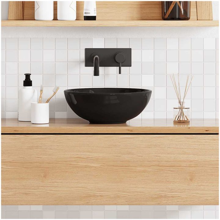 Tvättställ blank svart ⌀28x10 cm keramik vidaXL – bild 3