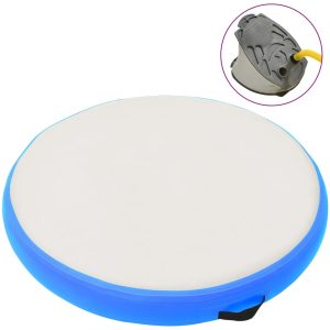 Uppblåsbar gymnastikmatta med pump PVC blå vidaXL