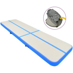 Uppblåsbar gymnastikmatta med pump PVC blå vidaXL