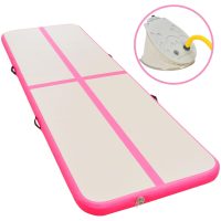 Uppblåsbar gymnastikmatta med pump PVC rosa vidaXL