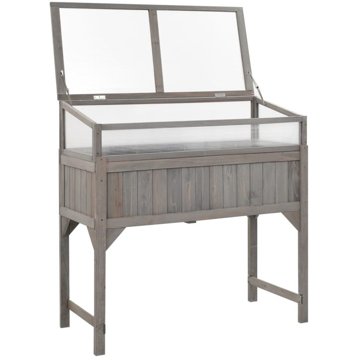 Upphöjd odlingsbädd med växthus 110x54x120 cm massivt granträ vidaXL – bild 2