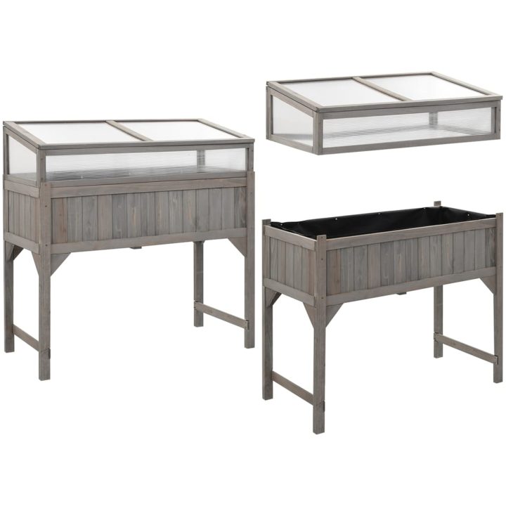 Upphöjd odlingsbädd med växthus 110x54x120 cm massivt granträ vidaXL – bild 4