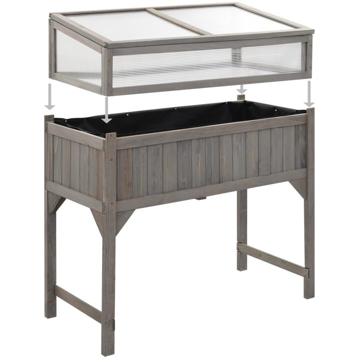 Upphöjd odlingsbädd med växthus 110x54x120 cm massivt granträ vidaXL – bild 5