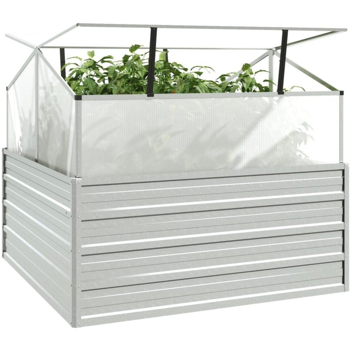 Upphöjd odlingslåda med växthus silver vidaXL 100 x 100 x 85 cm – bild 3