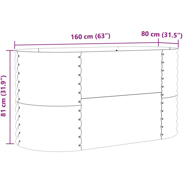 Upphöjd Trädgårdsbädd Brun Galvaniserat Stål vidaXL 160 x 80 x 81 cm – bild 10