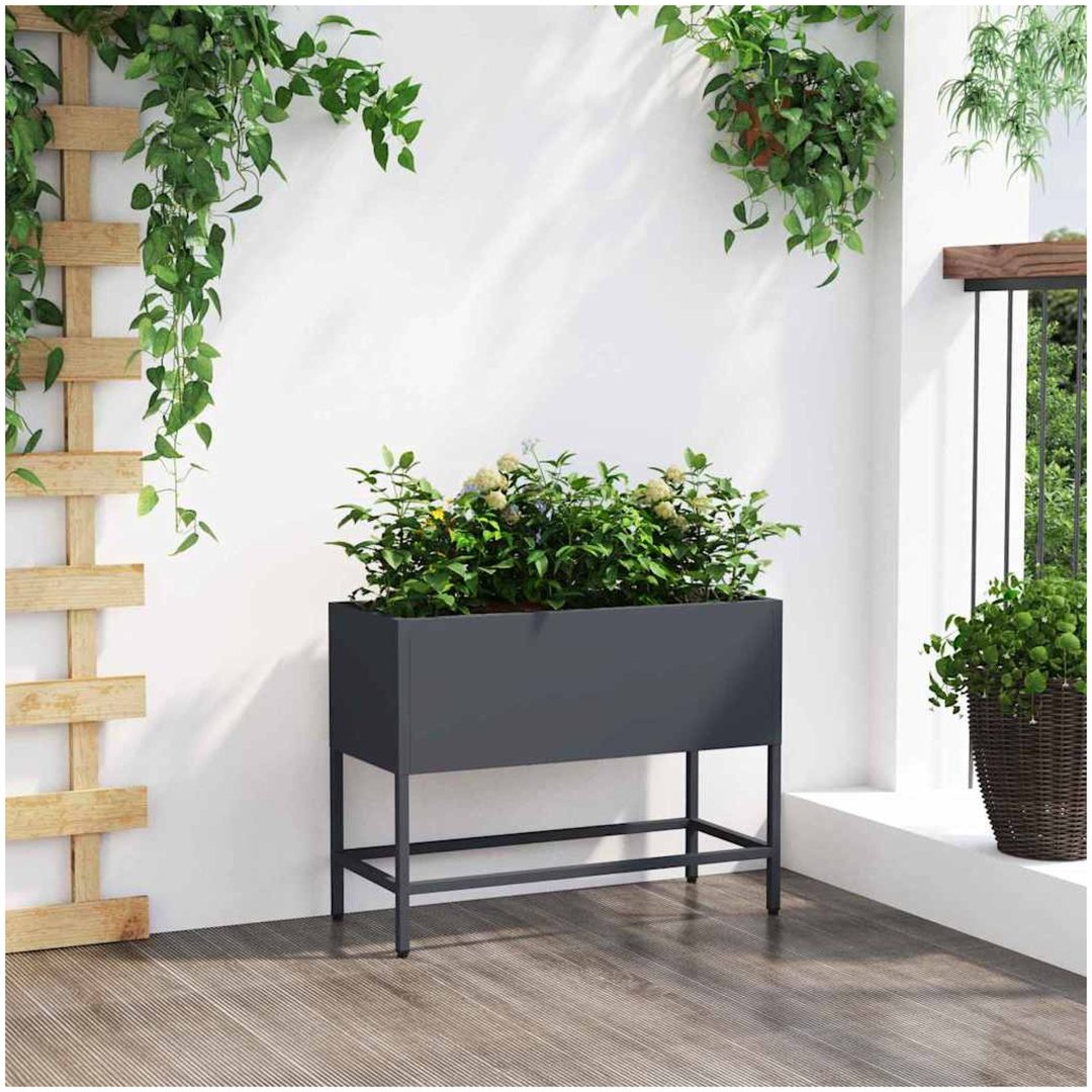 Upphöjd Trädgårdsplanterare Antracit Stål vidaXL 60 x 26 x 45 cm – bild 4