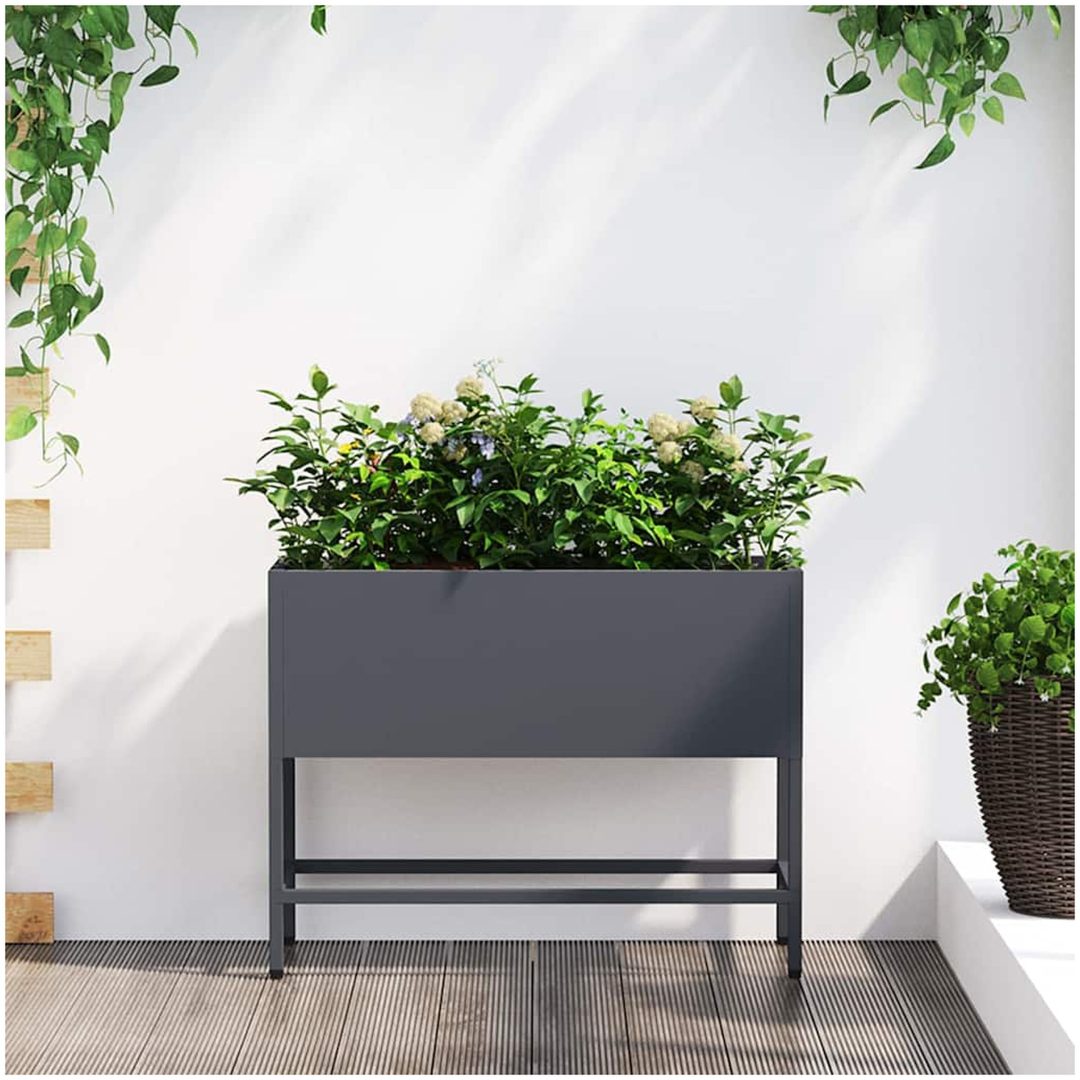 Upphöjd Trädgårdsplanterare Antracit Stål vidaXL 60 x 26 x 45 cm