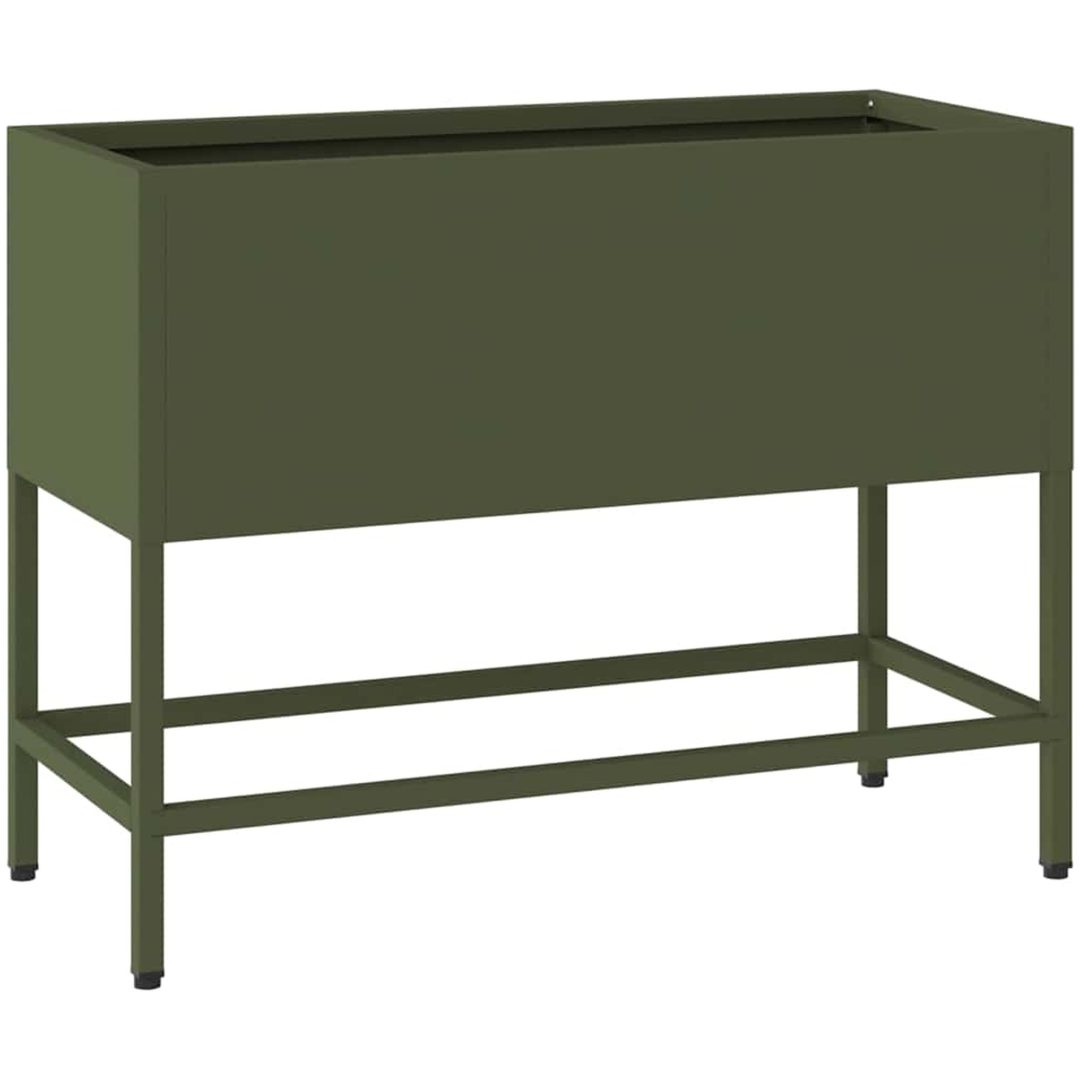 Upphöjd Trädgårdsplanterare Olivgrön Stål vidaXL 60 x 26 x 45 cm – bild 2