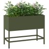 Upphöjd Trädgårdsplanterare Olivgrön Stål vidaXL 60 x 26 x 45 cm – miniatyr 3