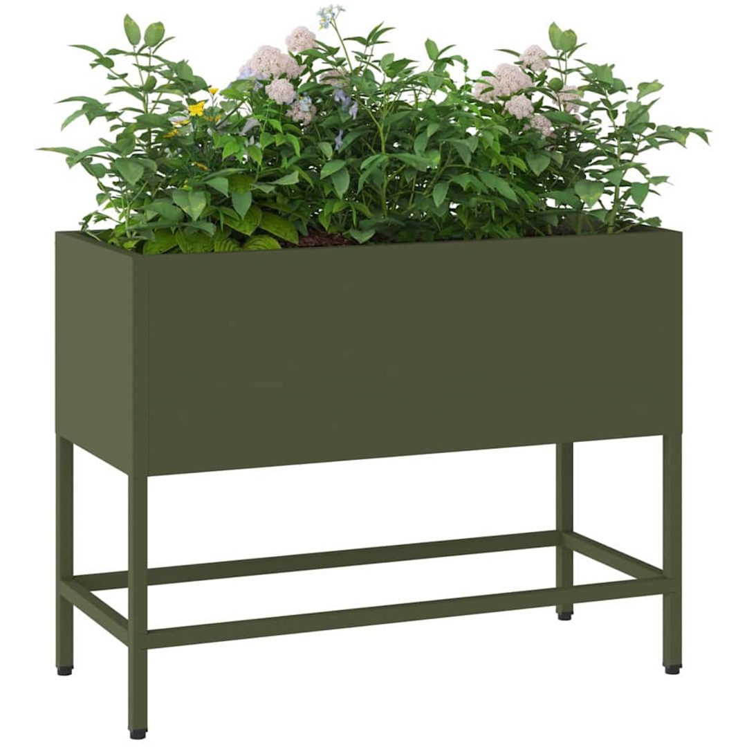 Upphöjd Trädgårdsplanterare Olivgrön Stål vidaXL 60 x 26 x 45 cm – bild 3