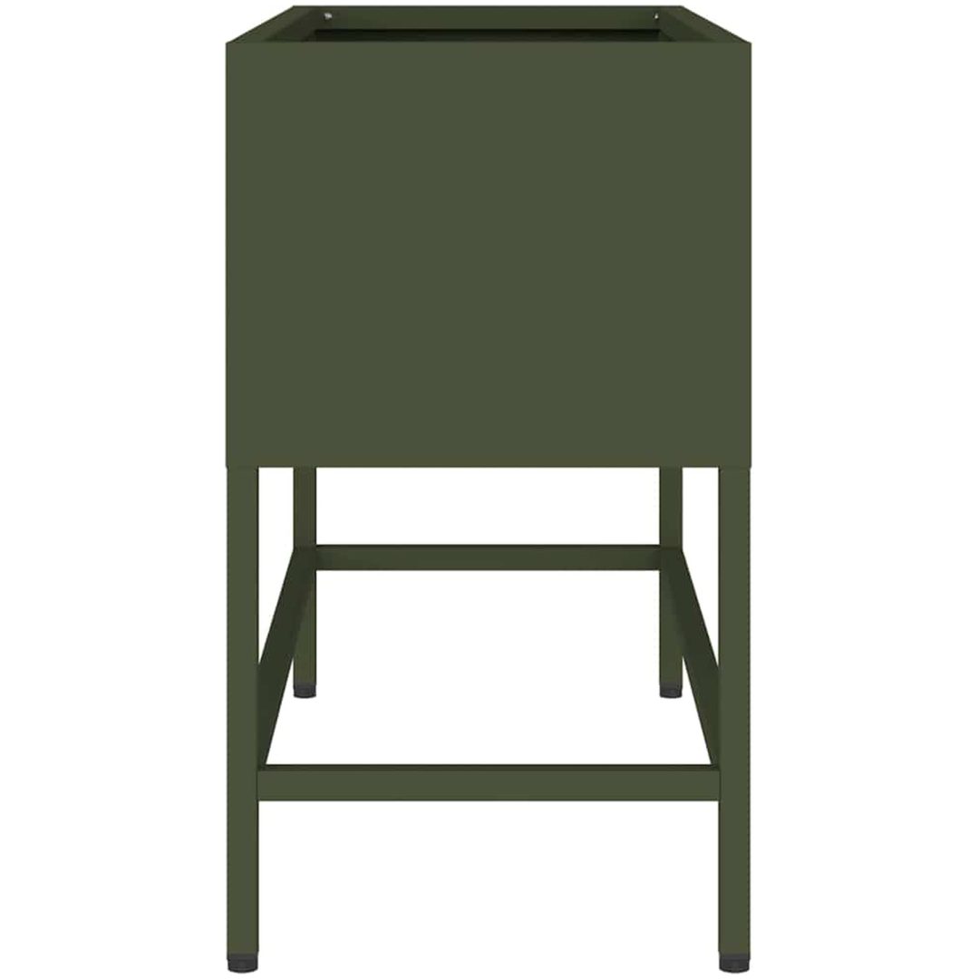 Upphöjd Trädgårdsplanterare Olivgrön Stål vidaXL 60 x 26 x 45 cm – bild 6
