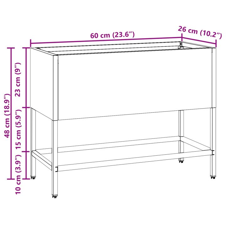 Upphöjd Trädgårdsplanterare Rostfritt Stål vidaXL 60 x 26 x 45 cm – bild 12