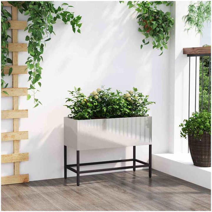 Upphöjd Trädgårdsplanterare Rostfritt Stål vidaXL 60 x 26 x 45 cm – bild 4