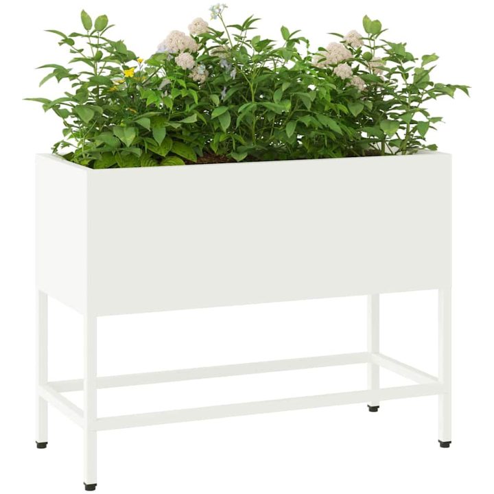 Upphöjd Trädgårdsplanterare Vit Stål vidaXL 60 x 26 x 45 cm – bild 3