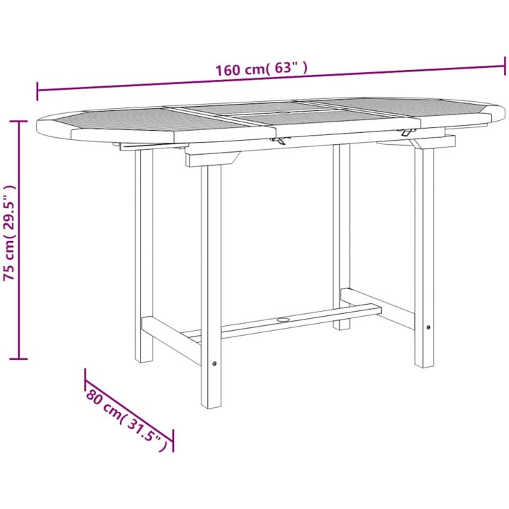 Utdragbart trädgårdsbord 110- massiv teak vidaXL 160 x 80 x 75 cm – bild 8
