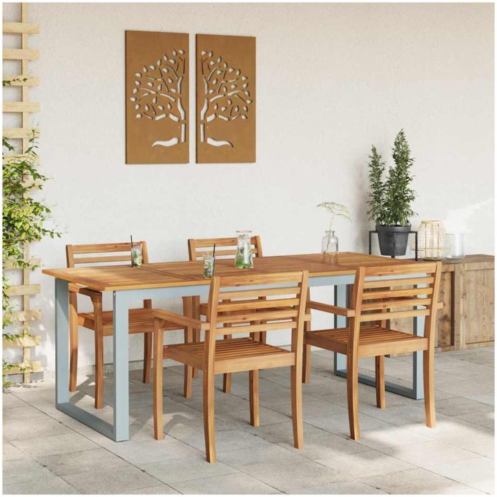 Ute Dining Bord Grå Stål & Massiv Akacia vidaXL 200 x 90 x 75 cm – bild 4